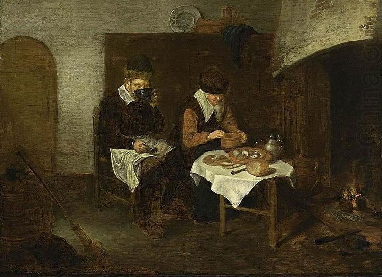 A Couple Having a Meal before a Fireplace, Quirijn van Brekelenkam